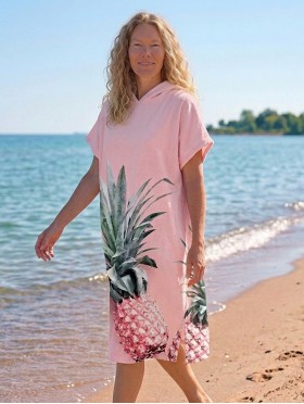 Pink Pineapple Print Hoodie Robe